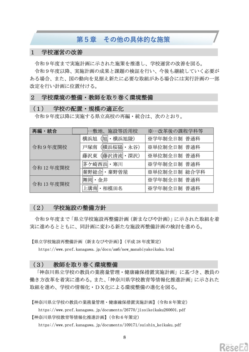「神奈川県高等学校教育改革実行計画（仮称）」骨子案（一部）
