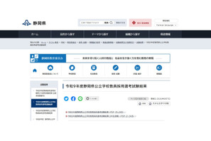 【教員採用】静岡県・静岡市2次合格発表…県513人・市103人が合格 画像