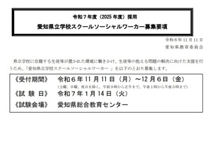 愛知県、スクールソーシャルワーカー募集…締切12/6 画像