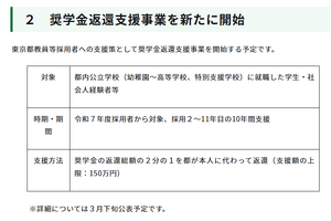 東京都教員採用試験、奨学金返還支援事業を開始 画像