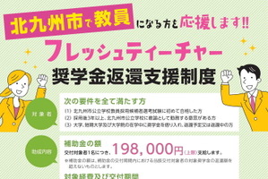 北九州市、教員採用者に奨学金の返還支援…最大19.8万円 画像