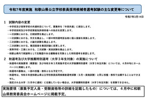 和歌山県、教採試験日程＆変更点など公表