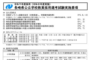 長崎県教採、実施要項発表…2027年度519人程度採用予定