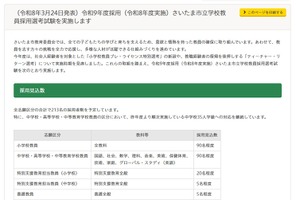 さいたま市、教員免許なしで受験可「プレ・ライセンス特別選考」新設
