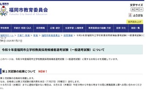 【教員採用】福岡市1次合格971人…高校教諭は63人