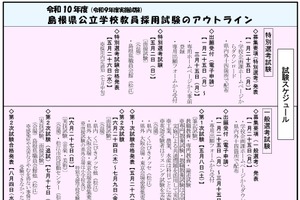 【教員採用】島根県、2028年度任期付助教諭区分新設・併願制度拡充など