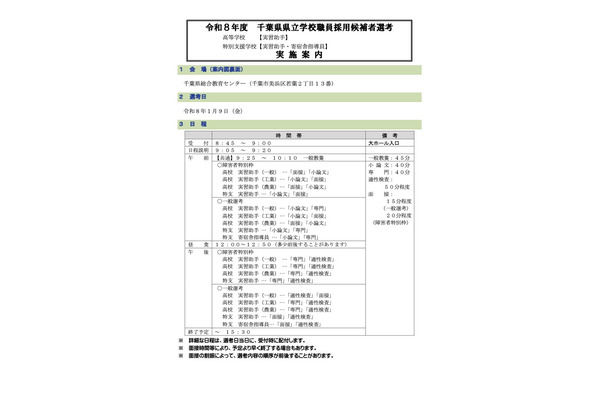 千葉県、県立学校の職員採用選考1/9…実施案内公表 画像