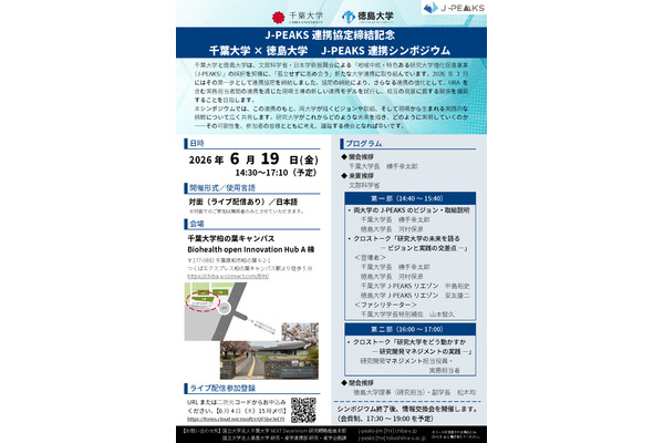 千葉大と徳島大がJ-PEAKS採択契機に連携協定、記念シンポジウム6/19 画像