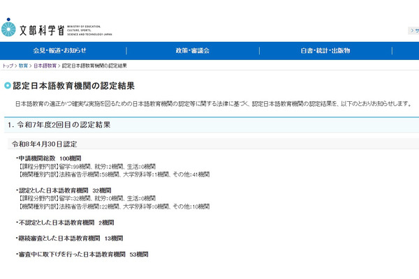文科省、認定日本語教育機関に32件認可…2025年度2回目 画像