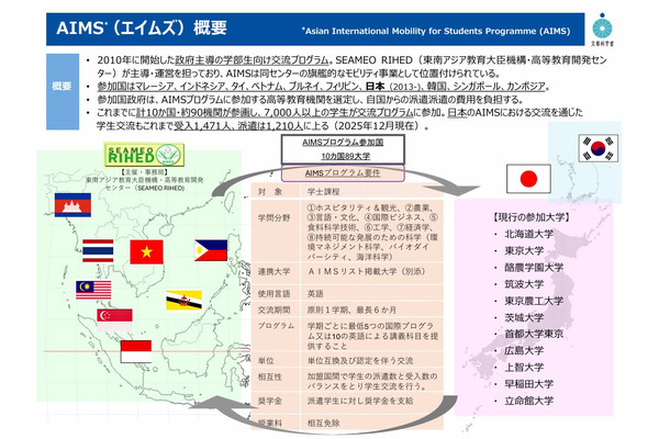学部生向け国際交流プログラム「AIMS」参加大学を公募 画像
