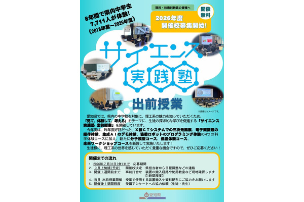 愛知県「サイエンス実践塾出前授業」中学校募集、全7コース 画像