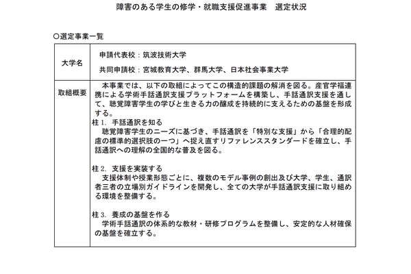 手話通訳推進拠点、筑波技術大ら4大学の事業を選定… 文科省 画像