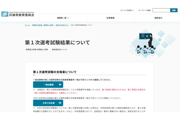 【教員採用】兵庫県、1次1,990人が合格…大学3年生等は316人 画像
