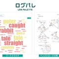 児童生徒が引いたマーカー上の単語について着目頻度を大きさに反映したワードクラウド（左）、児童生徒の筆跡をあとから再現する手書き（ペンストローク）分析（右）