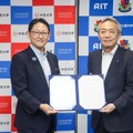 中京大学梅村学長（左）、愛知工業大学後藤学長（右）