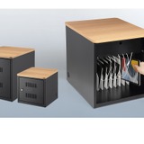 スマホ・タブレットを10台収納、木目天板×ブラックフレーム保管庫 画像