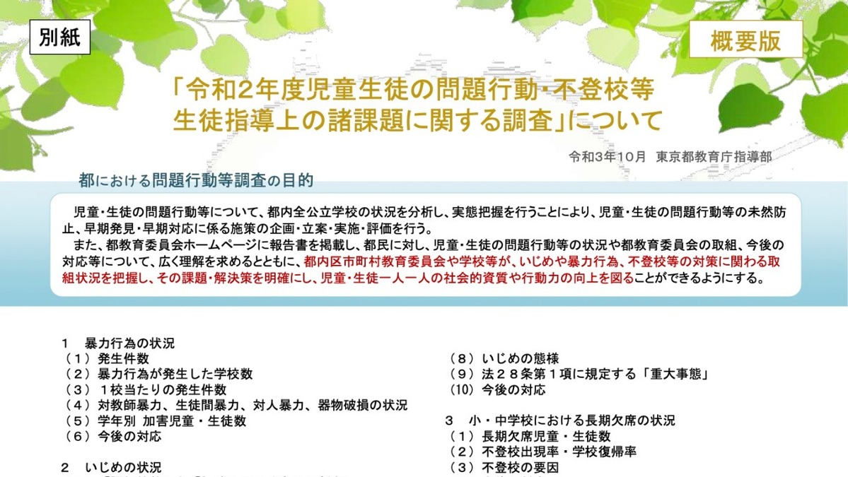 東京都のいじめ 前年比2万2 041件減少 不登校は増加傾向 教育業界ニュース Reseed リシード
