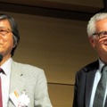 日本教育情報化振興会の山西潤一氏とイギリスのローハンプトン大学教授マイルズ・ベリー氏が飛び入りで挨拶