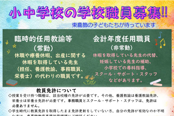 千葉県、東葛飾管内の小中学校臨時職員募集…登録説明会10/25 画像