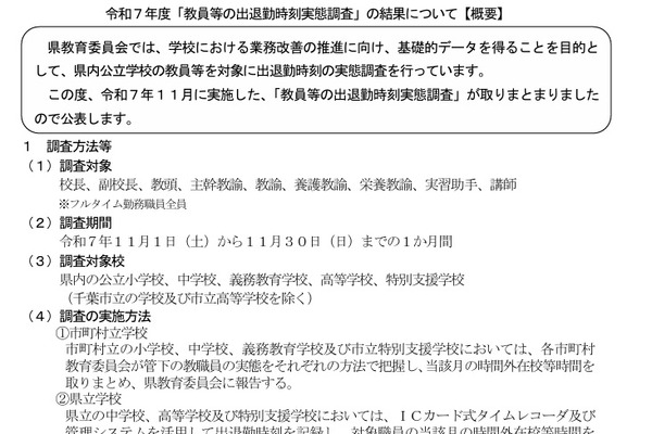 千葉県、残業45時間以上の教諭24.5％…前年比7.4減 画像
