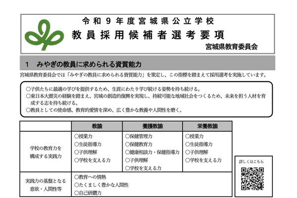 宮城県の教員採用、要項公表…第1次選考7/11 画像