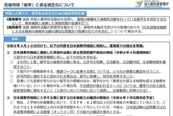 在留資格「留学」運用を厳格化、日本語能力や活動把握を強化 画像