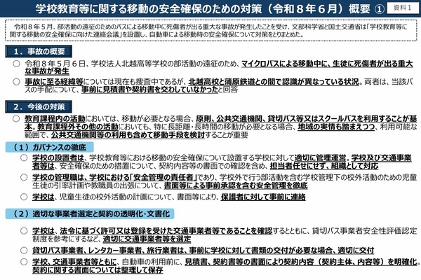 レンタカーや引率計画、部活移動の安全対策を通知…文科省 画像