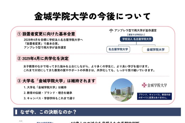金城学院大、2029年4月共学化決定…名古屋学院大へ 画像