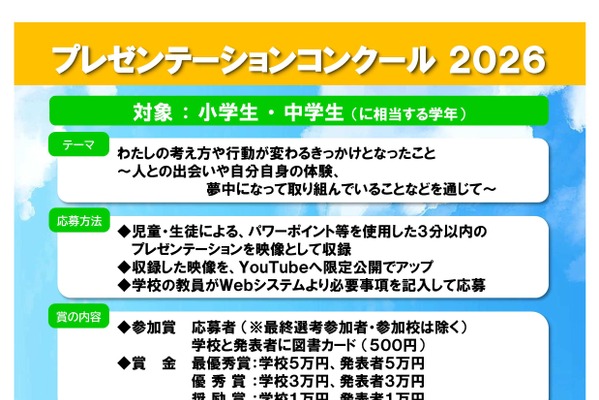 小中学生対象「プレゼンコンクール」動画募集、パナソニック教育財団 画像