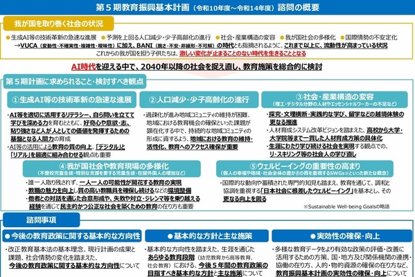 第5期教育振興基本計画を諮問、AI時代の人材育成など 画像