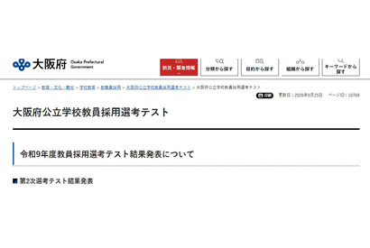 【教員採用】大阪府、公立学校教員採用に1,824人合格…2.6倍