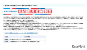 「拠点形成支援事業」2024年度採択地域事業について