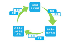 三校循環型（輪環型）： 大空高→飯野高→大崎海星高→大空高と一方向に滞在し合う、類例のないプログラム