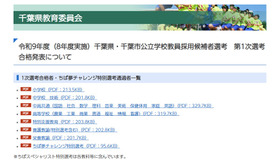 千葉県・千葉市公立学校教員採用候補者選考、1次選考合格者・ちば夢チャレンジ特別選考通過者一覧