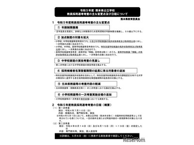 東京会場を追加…熊本県の公立学校教員採用選考 画像