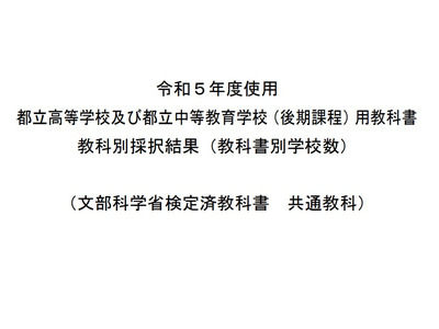 東京都、2023年度都立高等学校用教科書を採択 画像