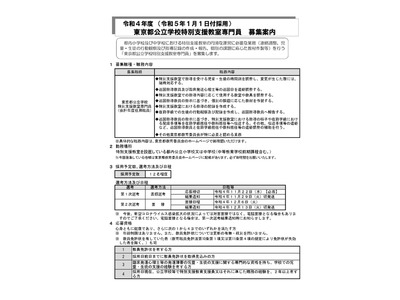 東京都、公立学校特別支援教室専門員の欠員募集 画像