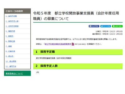都立学校開放事業支援員1名募集…2023年度任用 画像