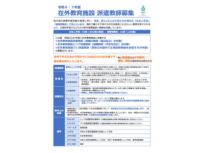 日本人学校のシニア派遣教師200名、プレ派遣教師若干名募集 画像