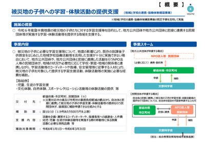 文科省「被災地の子供への学習・体験活動の提供支援」公募3/11まで 画像