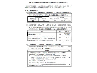 兵庫県教員採用試験、教員経験者の試験免除など2026年度の変更点 画像