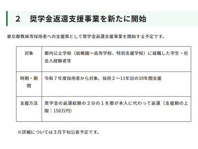 東京都教員採用試験、奨学金返還支援事業を開始 画像