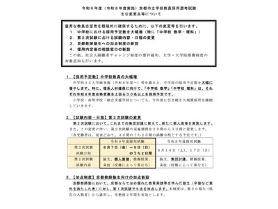 京都市の教員採用、中学教員の採用枠大幅増…数学・理科は30人以上 画像