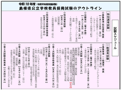 【教員採用】島根県、2028年度任期付助教諭区分新設・併願制度拡充など 画像