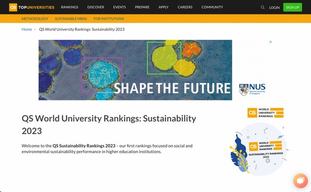 QS World University Rankings：Sustainability (c) QS Quacquarelli Symonds 2004-2022TopUniversities. com All Rights Reserved.