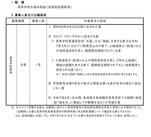 募集職種、人員および出願資格