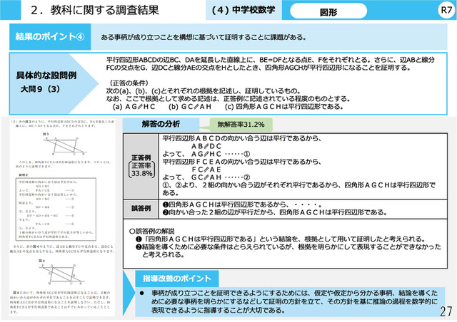 教科に関する調査結果（中学校数学）