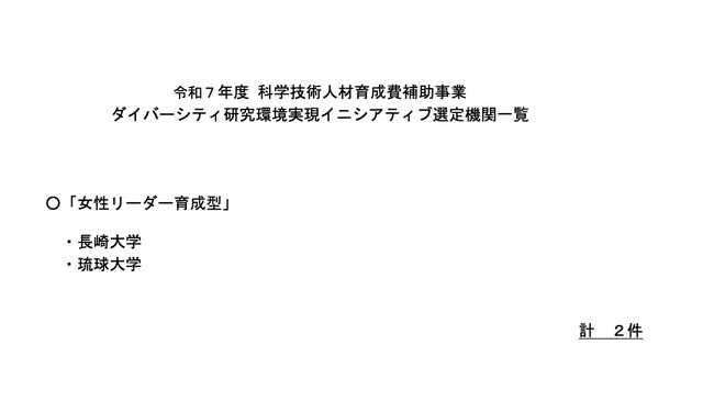 令和7年度 ダイバーシティ研究環境実現イニシアティブの選定結果