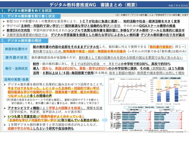 デジタル教科書推進ワーキンググループ審議まとめ（概要）