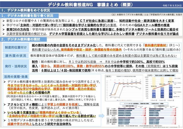 デジタル教科書推進ワーキンググループ審議まとめ（概要）